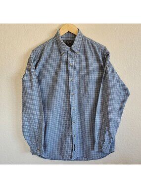U.S. Expedition Blue White Button-Down Long Sleeve Mens M 100% Cotton Made India